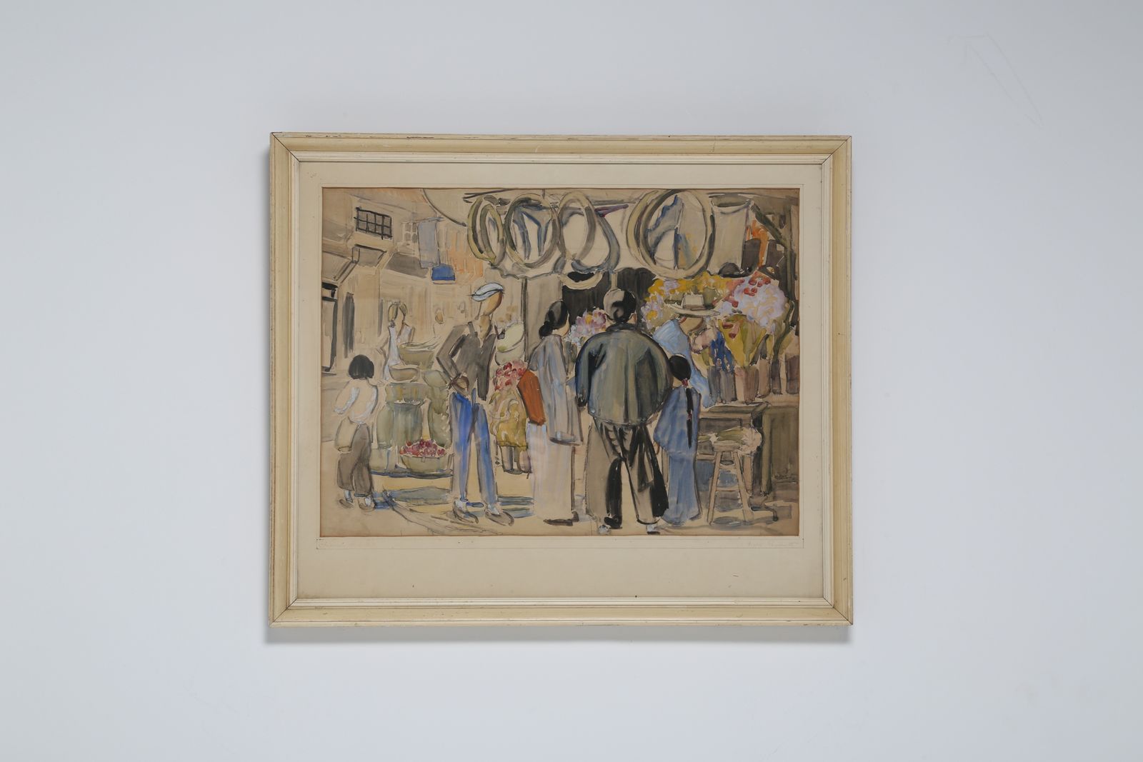 'Chinese Market', aquarel op papier, gesigneerd, Nora Pennett, ca. 1920-1930.