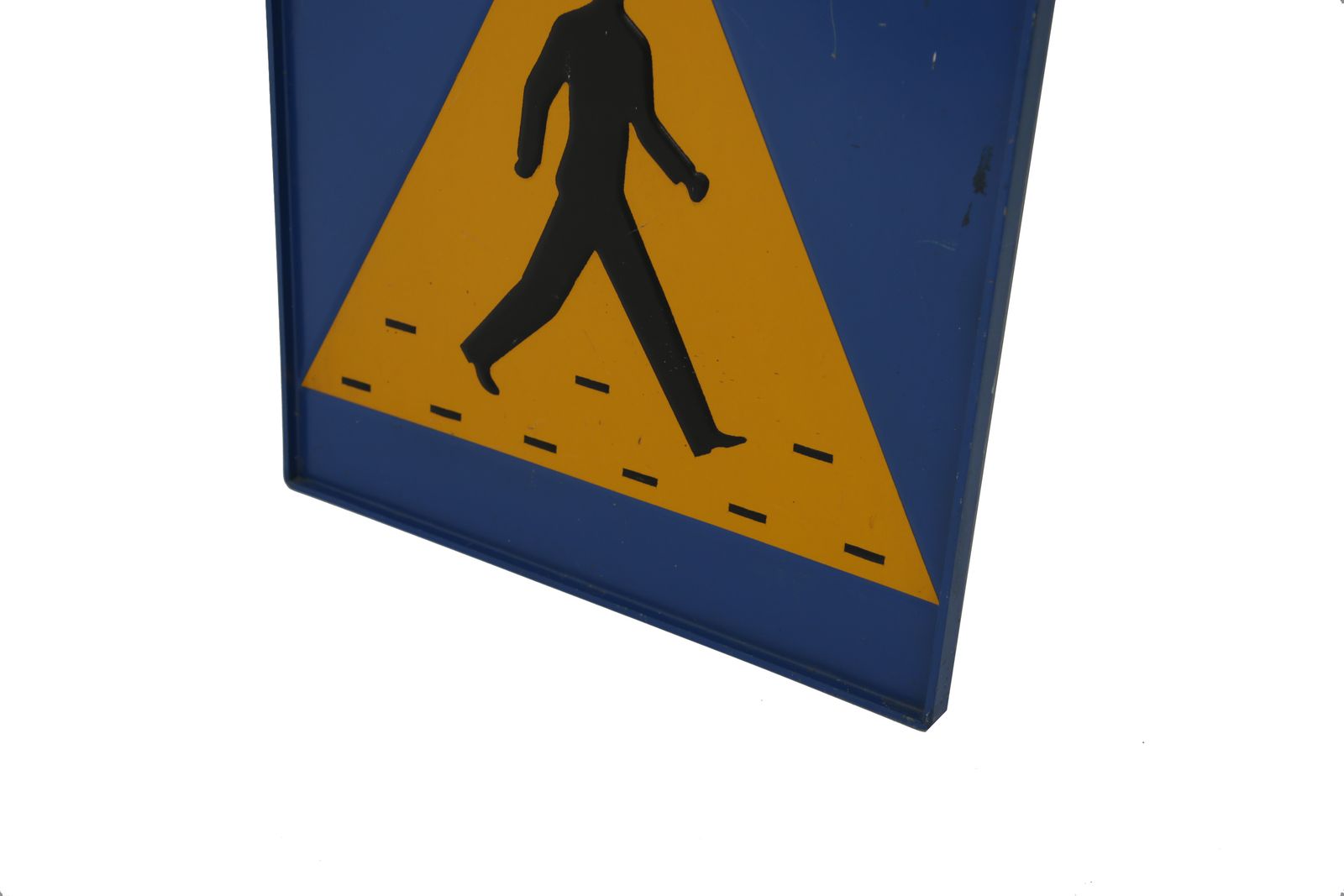 Panneau de signalisation suédois vintage en métal laqué bleu « Mister Walkman », années 1950 photo Art
