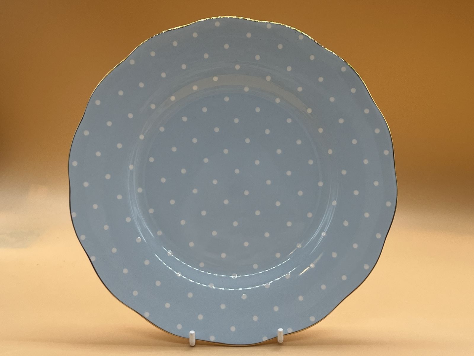 Royal Albert China Polka Blue Rose theekopje, schotel en gebaksbord. In doos. photo 75.0