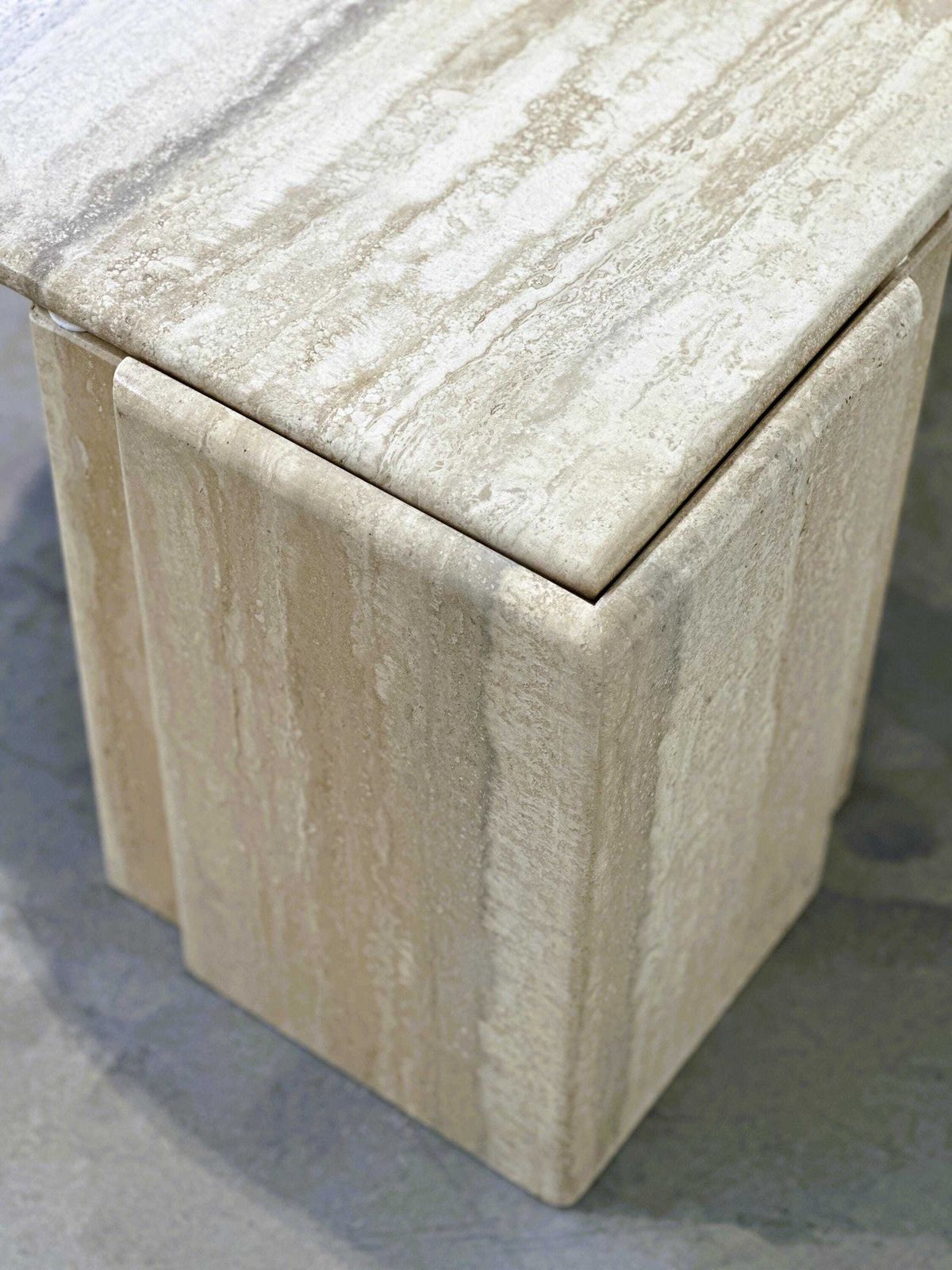 photo furniture Italian Travertine Sculptural Eye Shaped Coffee Table, 1980s