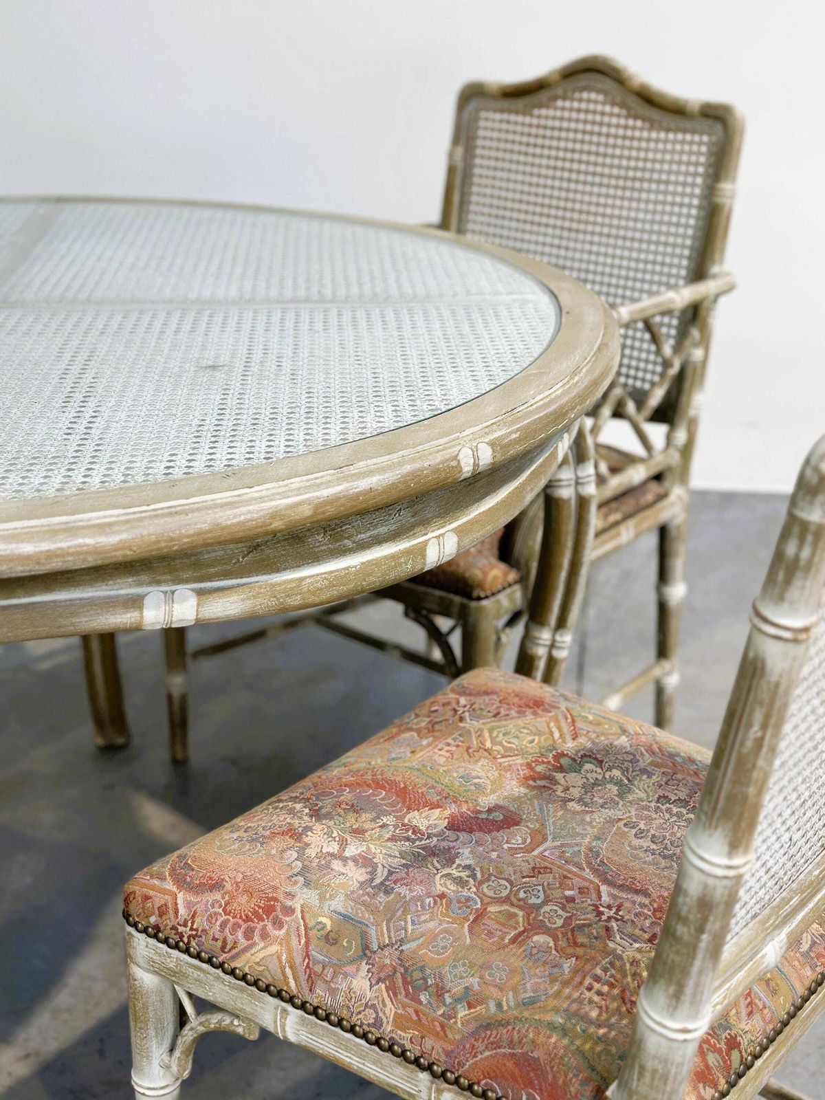 Vintage Faux Bamboo Dining Set With Original Fabric, 1980s photo 2015.0