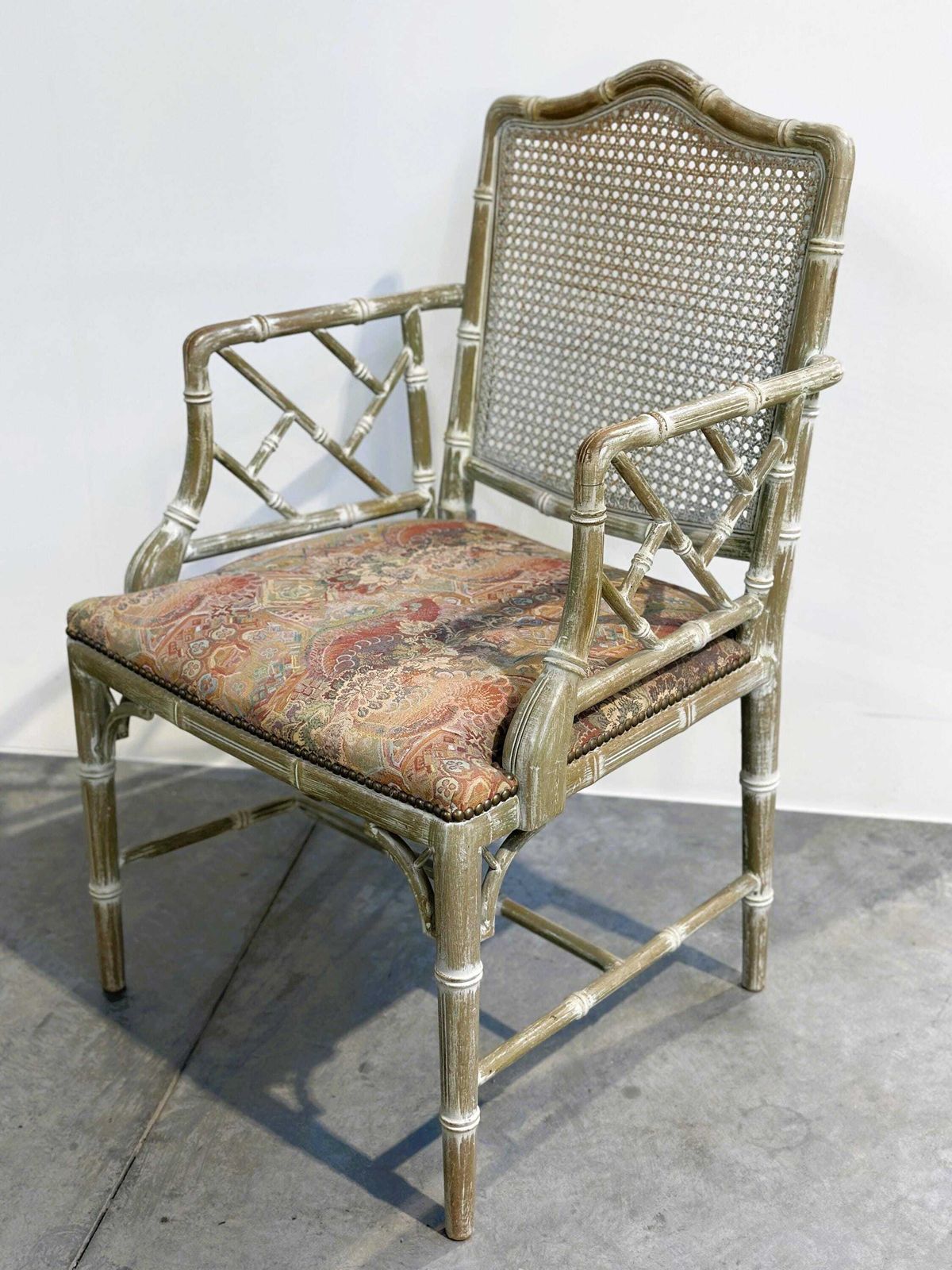 photo furniture Vintage Faux Bamboo Dining Set With Original Fabric, 1980s