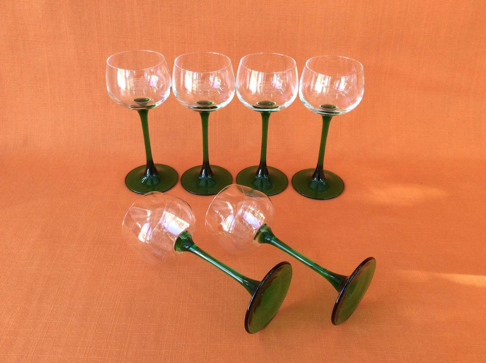 Retro Luminarc Green Stemmed Hock Glasses (Set Of 6), 1970s Wine Glasses photo 55.0