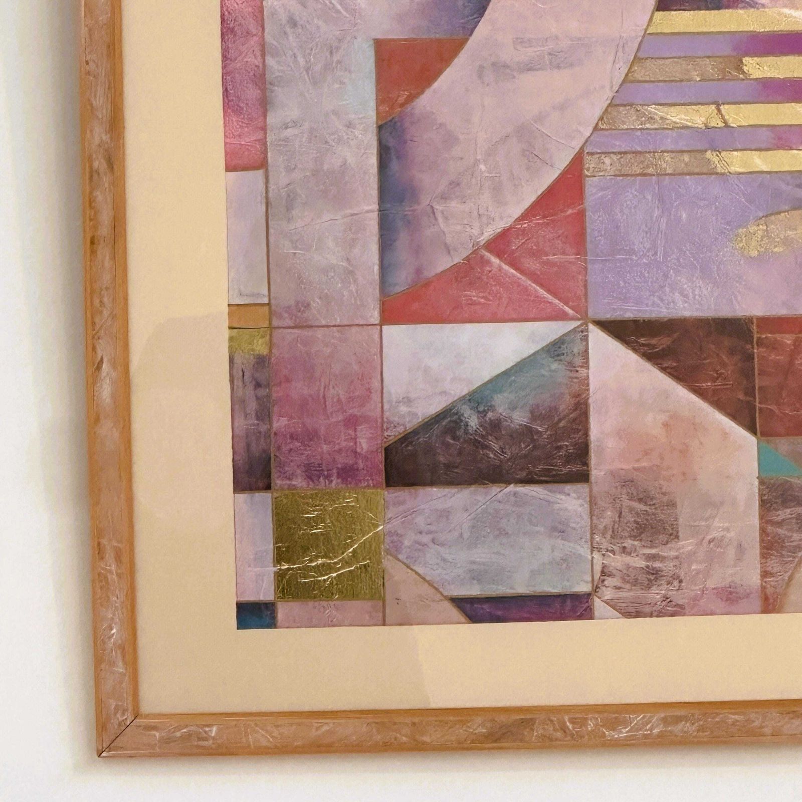 photo furniture Pair Of Large Richard Hall Geometric Abstract Mixed Media Lithographs With Gold Leaf, 1980s