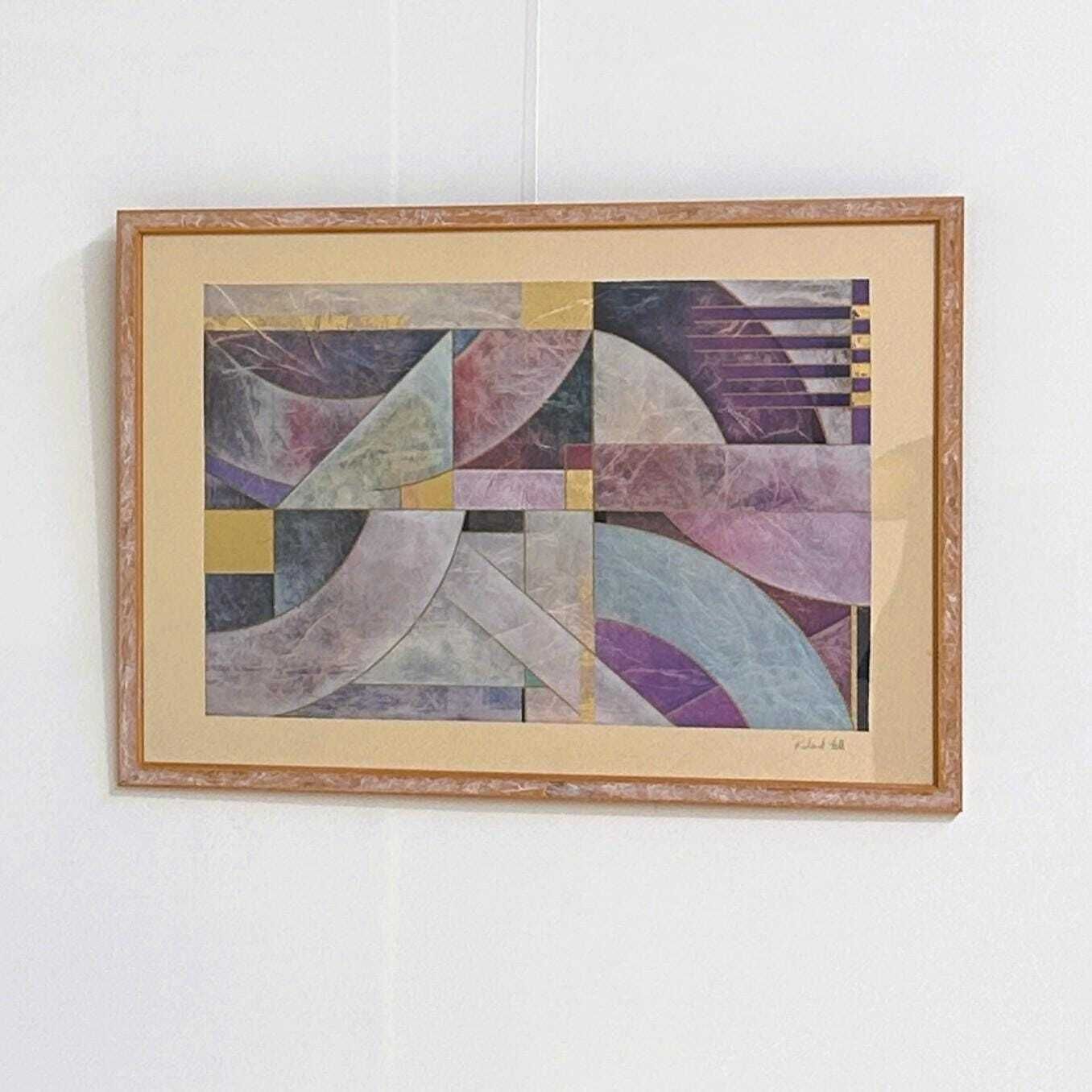 photo buy Pair Of Large Richard Hall Geometric Abstract Mixed Media Lithographs With Gold Leaf, 1980s