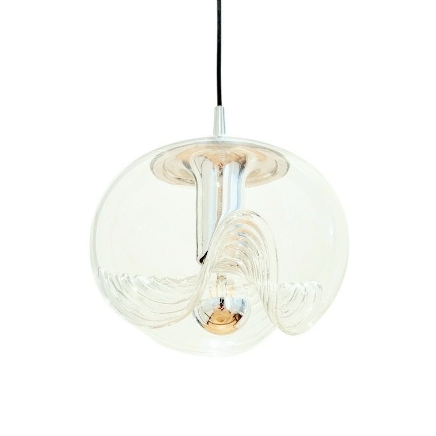 Mid-Century Space Age glazen 'Wave' hanglamp van Koch & Lowy voor Peill & Putzler, Duitsland, jaren 1970