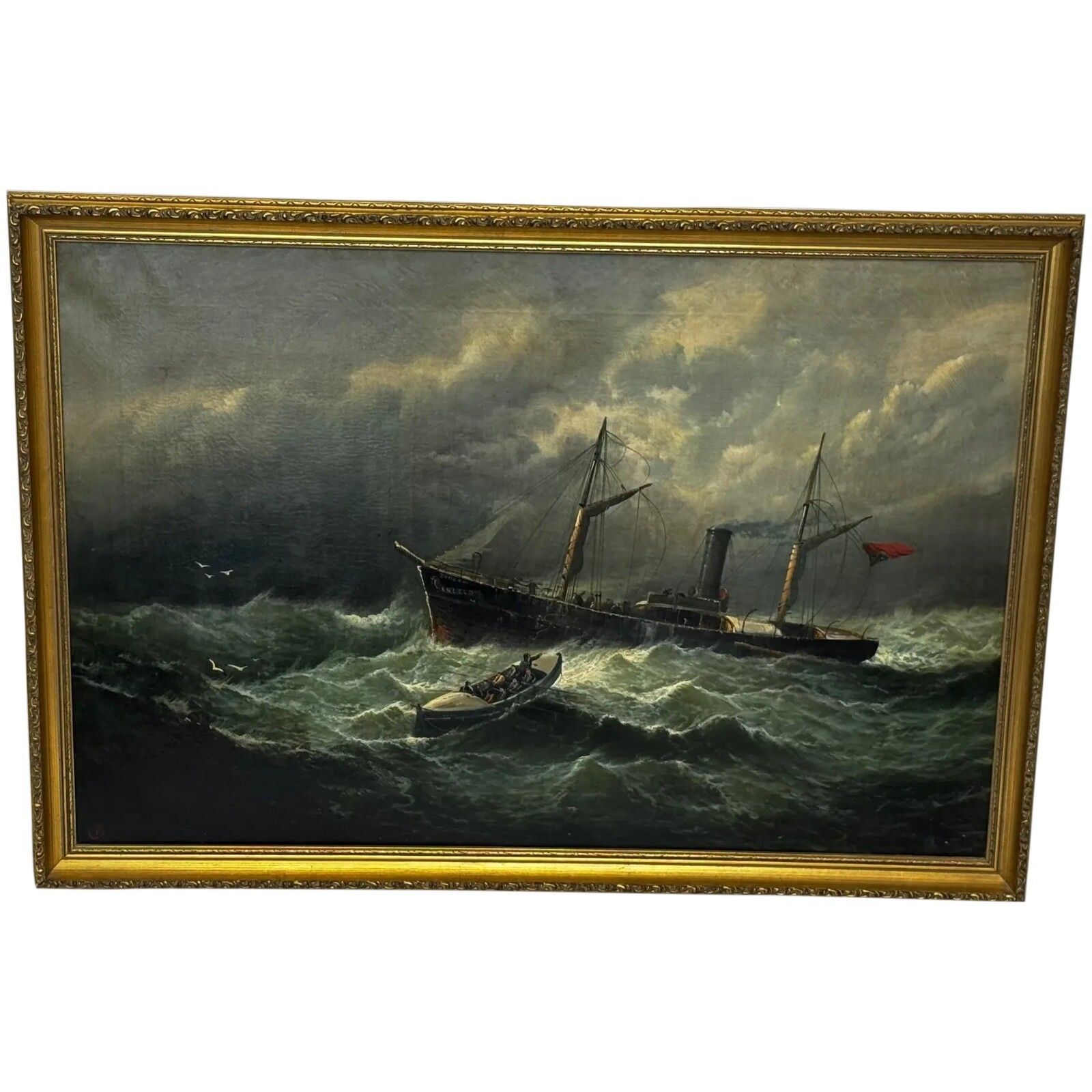 Large Victorian Marine Oil Painting William Broome Dundee Ship Rnli Rescue C1890