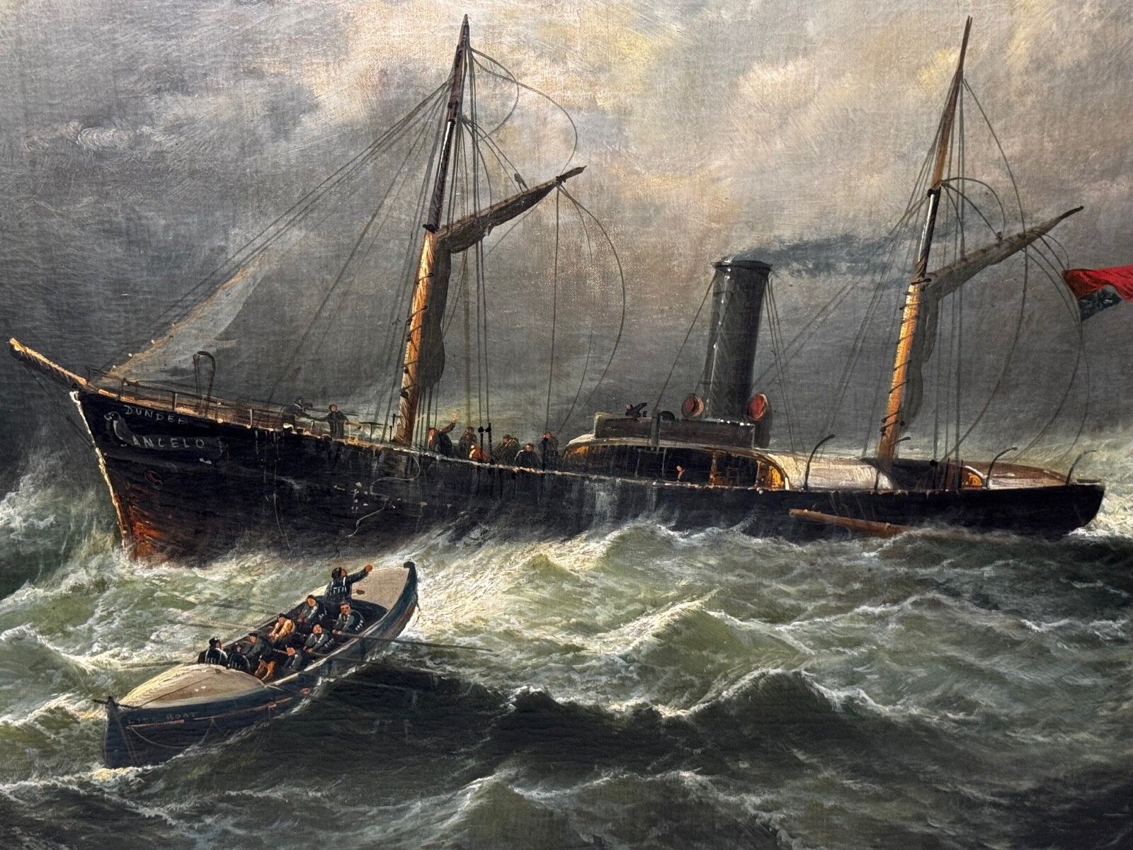 Groot Victoriaans maritiem olieschilderij William Broome Dundee Ship RNLI Rescue ca. 1890 photo for sale