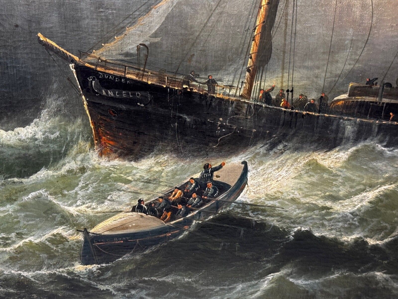 Large Victorian Marine Oil Painting William Broome Dundee Ship Rnli Rescue C1890 photo Art