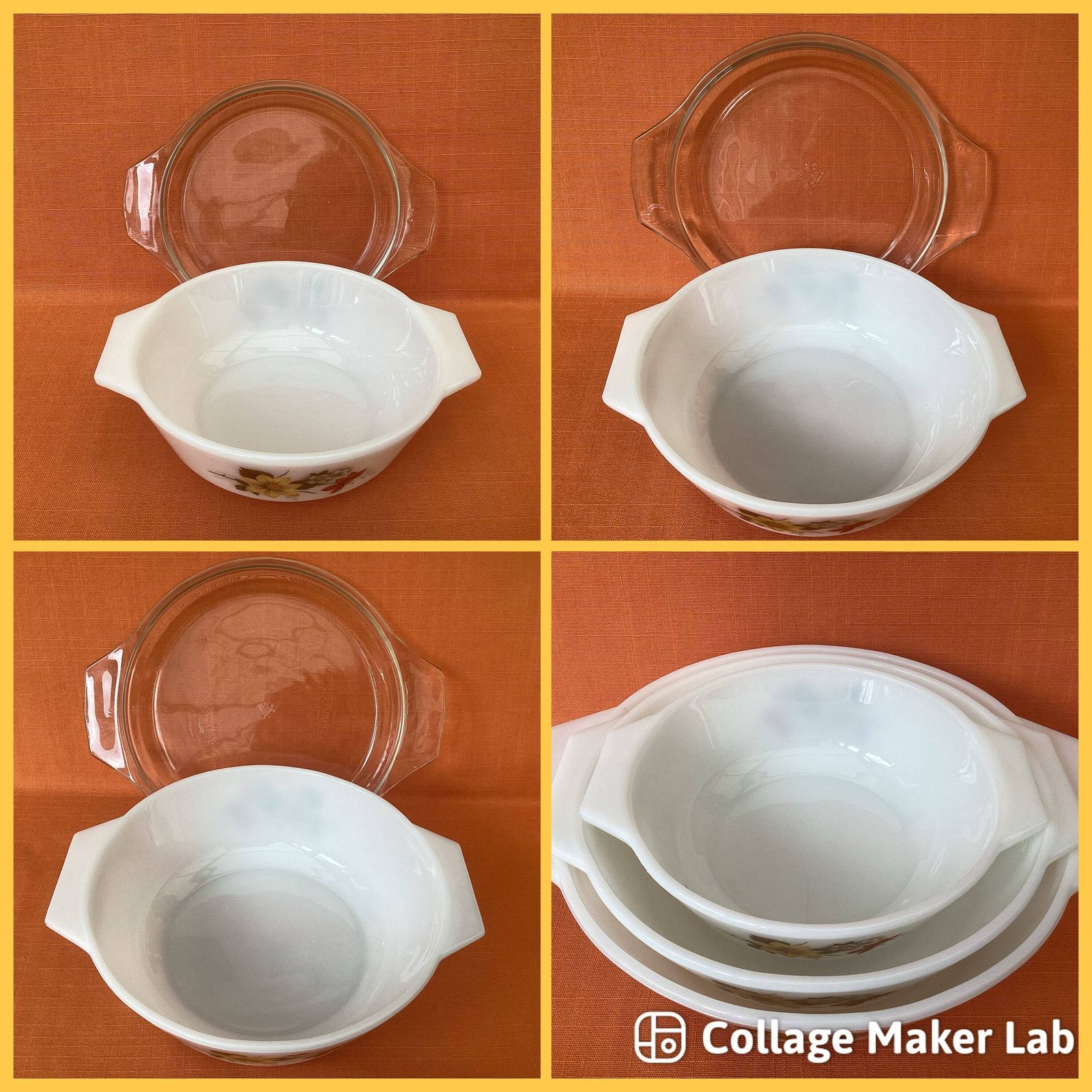 Set van 3 Jaj Pyrex Autumn Glory ovenschalen met deksels, oplopende maten photo for sale