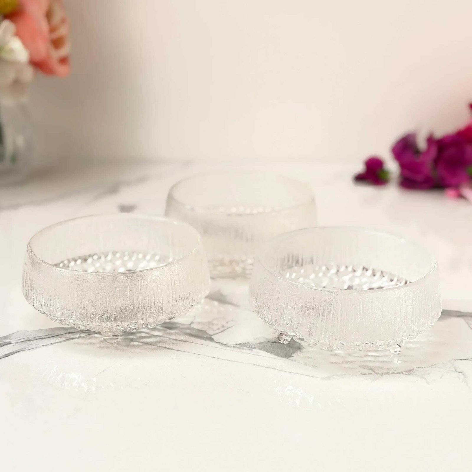 Iittala Ultima Thule glazen dessertschalen set van 3, Tapio Wirkkala, Finland, jaren 1960