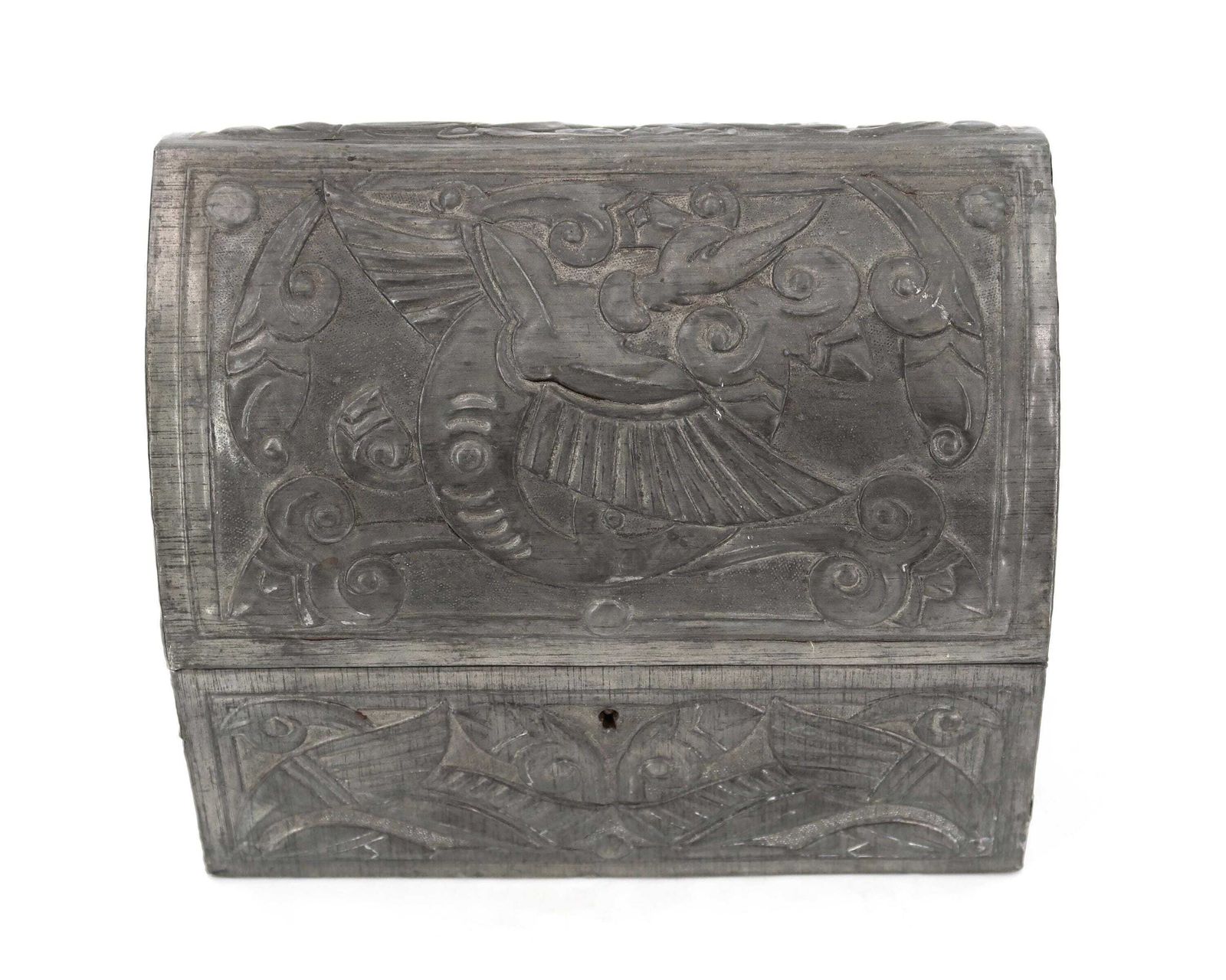 Frans art nouveau tinnen cassette, repoussé en gehamerd tin, ca. 1900-1915, toegeschreven aan de stijl van Daguet, art deco Frankrijk Alfred Daguet photo 848.0