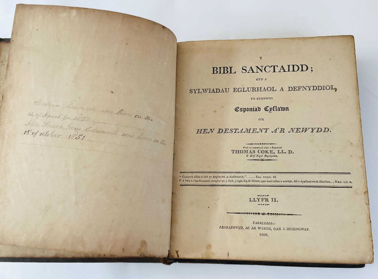 Antique Welsh Family Bible From 1808, By Thomas Coke, Full Calf Binding photo vintage