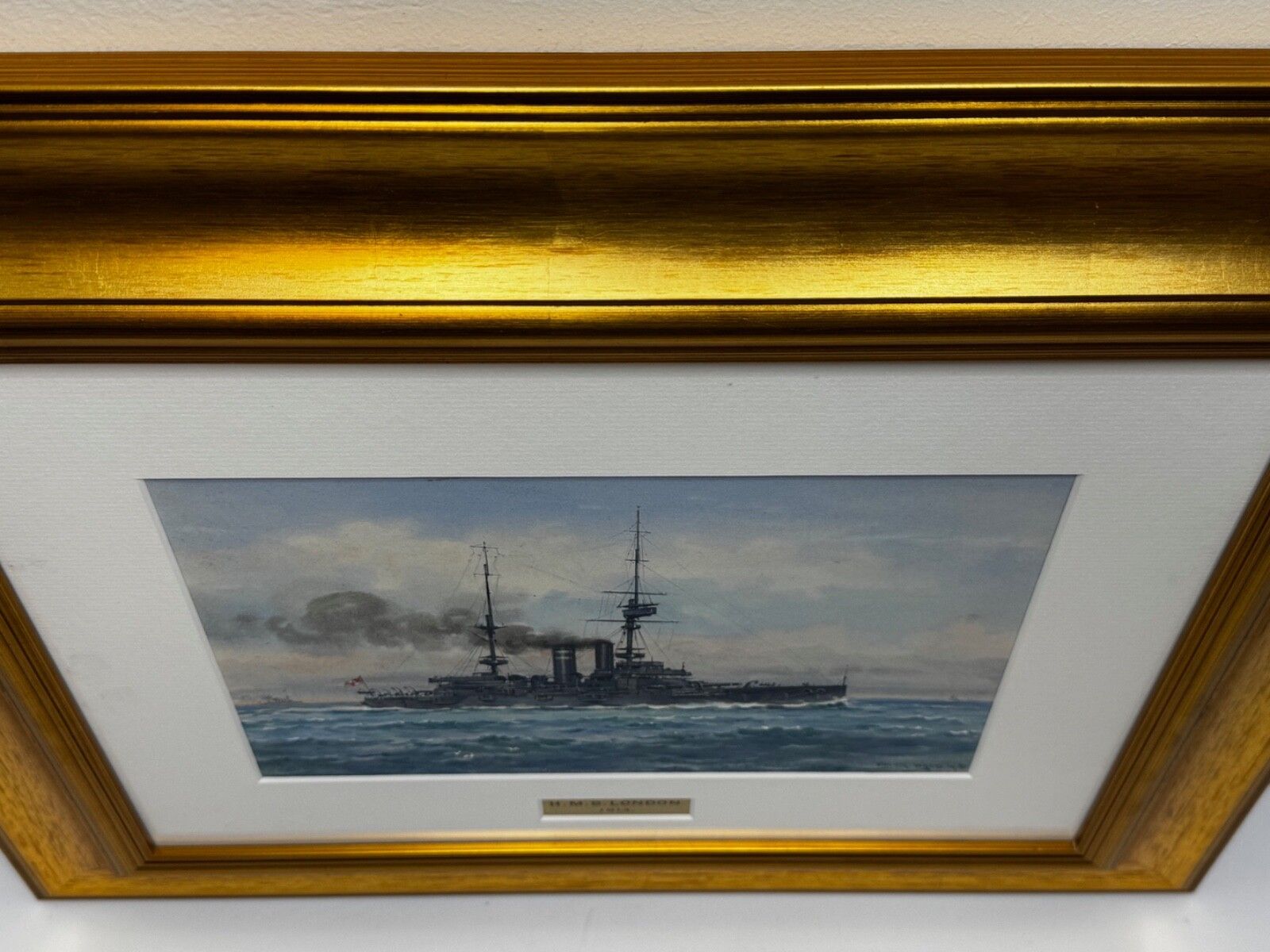 photo vintage Frank Watson Wood, HMS London 1914, WW1, Royal Navy, aquarel, ca. 1915