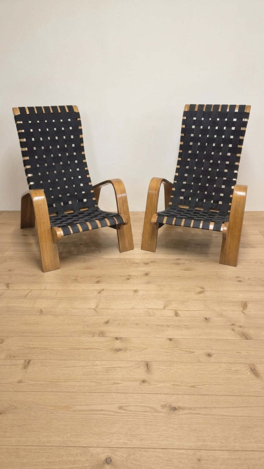 Paar Mid-Century Gevlochten Houten Fauteuils, jaren 1950, Tsjechoslowakije, 68 × 90 × 100 cm photo furniture