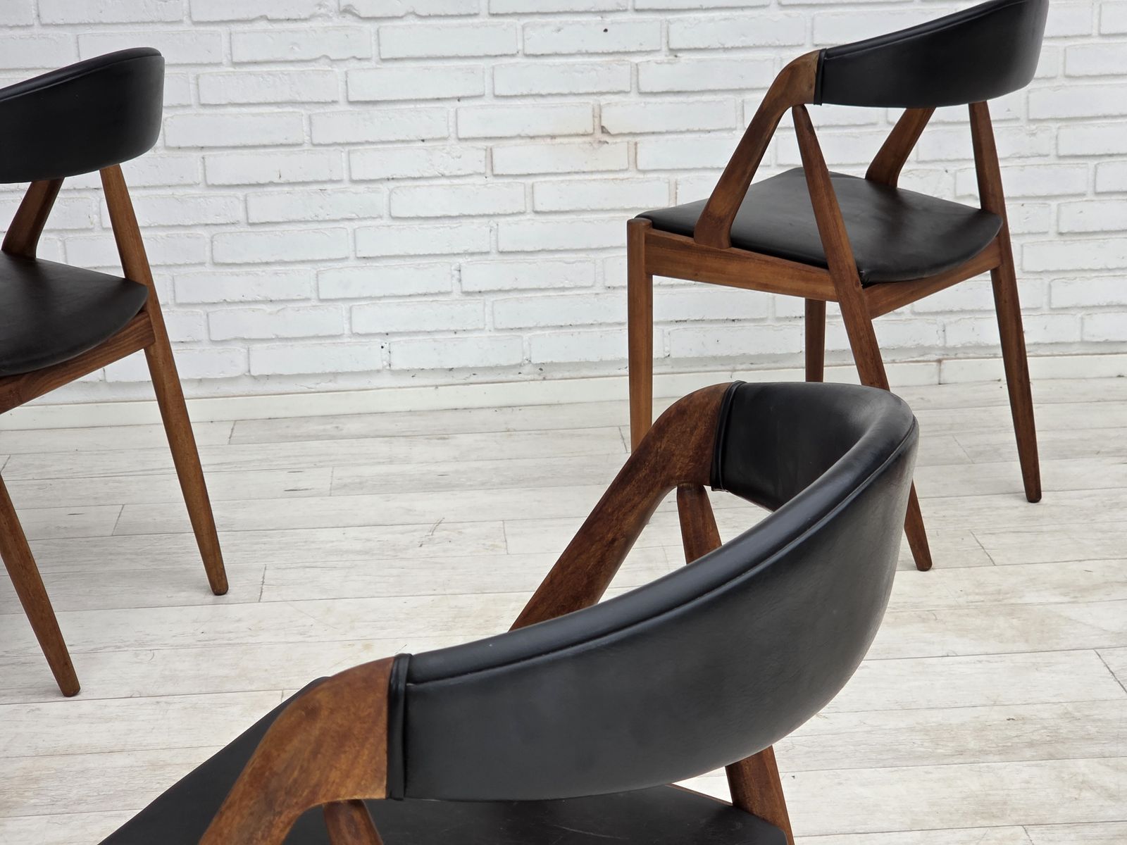 1960s, Danish Design By Kai Kristensen, Set Of 4 Armchairs, Leather, Teak Wood. photo Furniture
