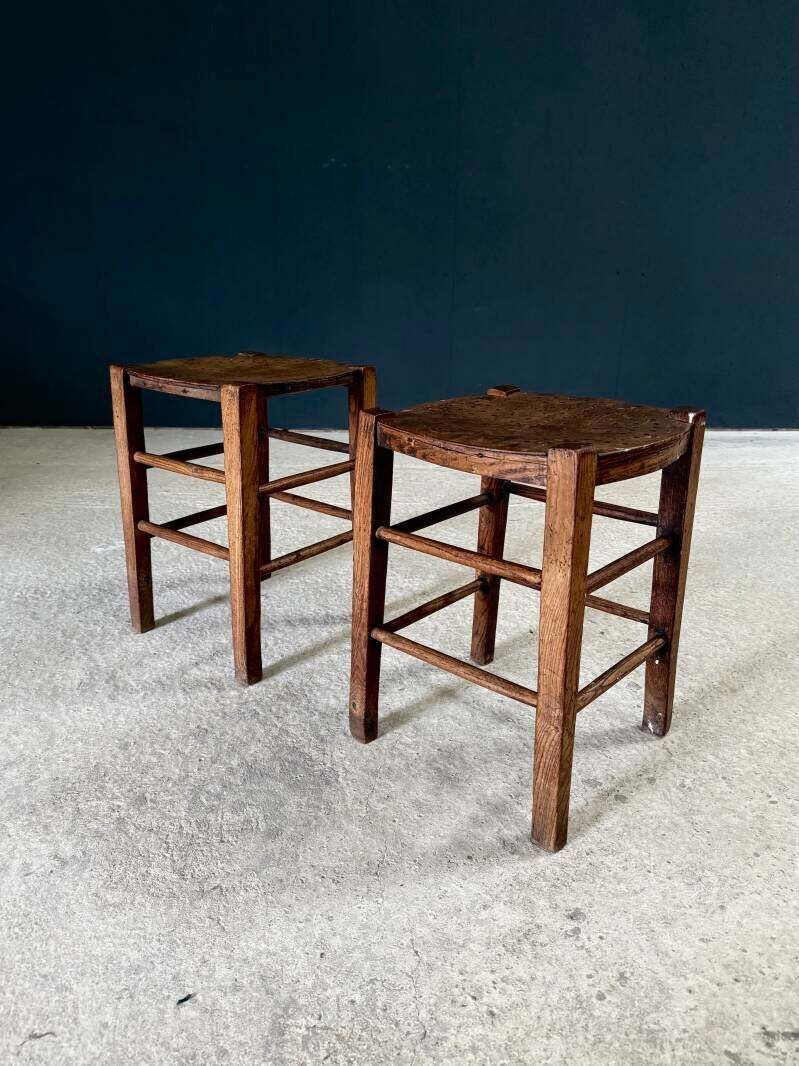 1930's French Country Bistro Low Stool Set photo vintage