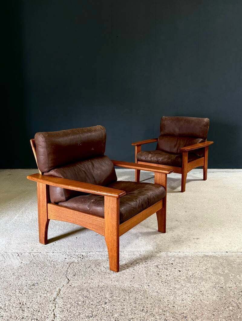 photo furniture 1960's Mid-Century Modern Design Leren Teakhouten Lounge Stoel Set 1