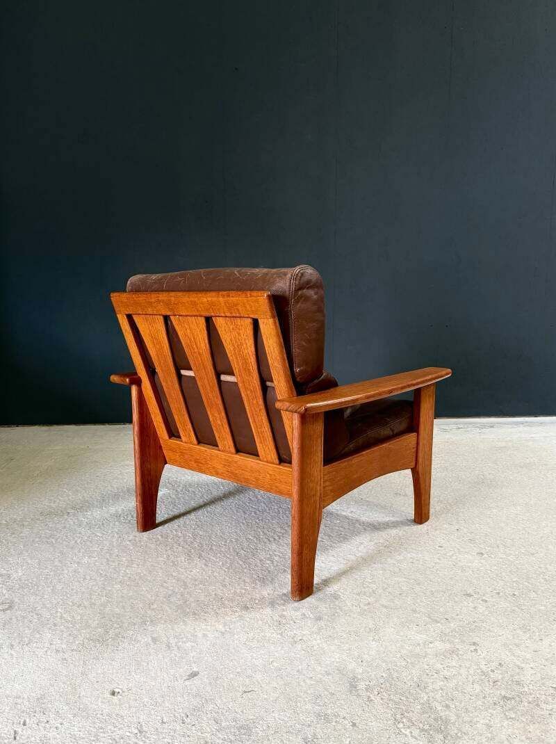 Meubels 1960's Mid-Century Modern Design Leren Teakhouten Lounge Stoel Set 1 photo
