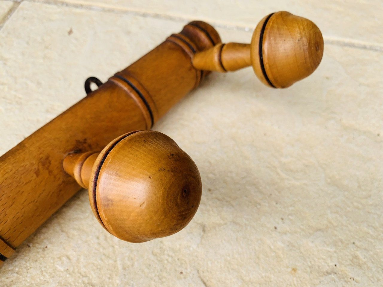 photo for sale Mid Century Faux Bamboo Wall Mount Coat Rack, 1950s