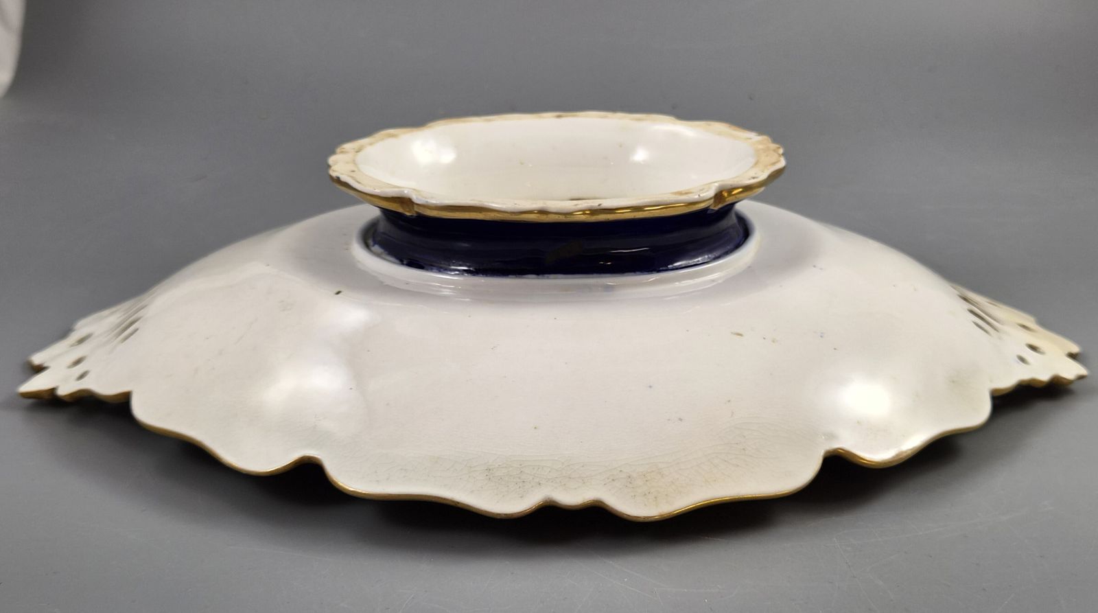 600.0 Antique English Fancy Birds Oval Dish, Attributed To Coalport, Cobalt Blue, C.1840 1850 photo