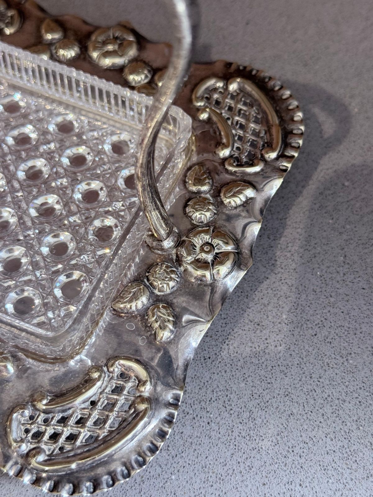 Home Decor Art Deco Silver Plated Butter Dish With Cut Glass Crystal Butter Dish & Knife photo