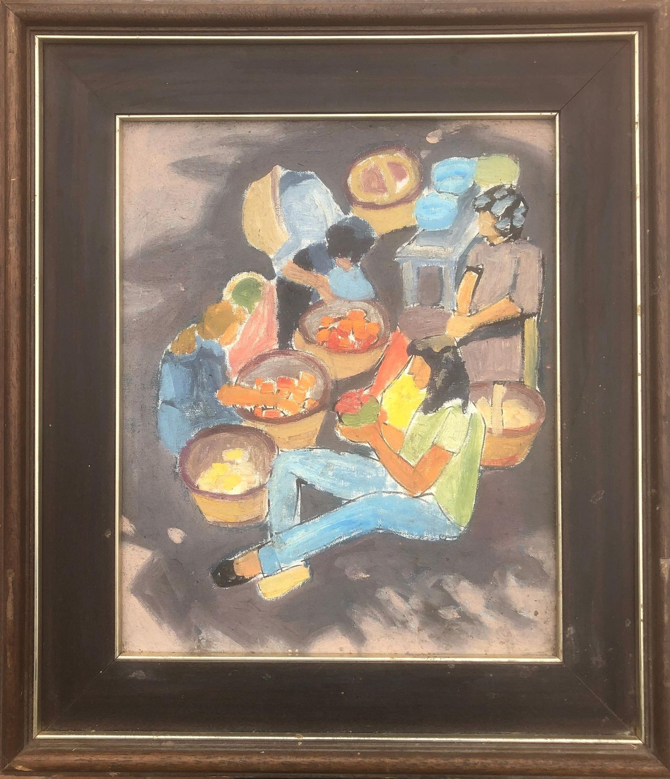 Unknown Mediterranean Fruit Market Fauvist Figurative Oil Painting Spain French Hippie C.1980 photo furniture