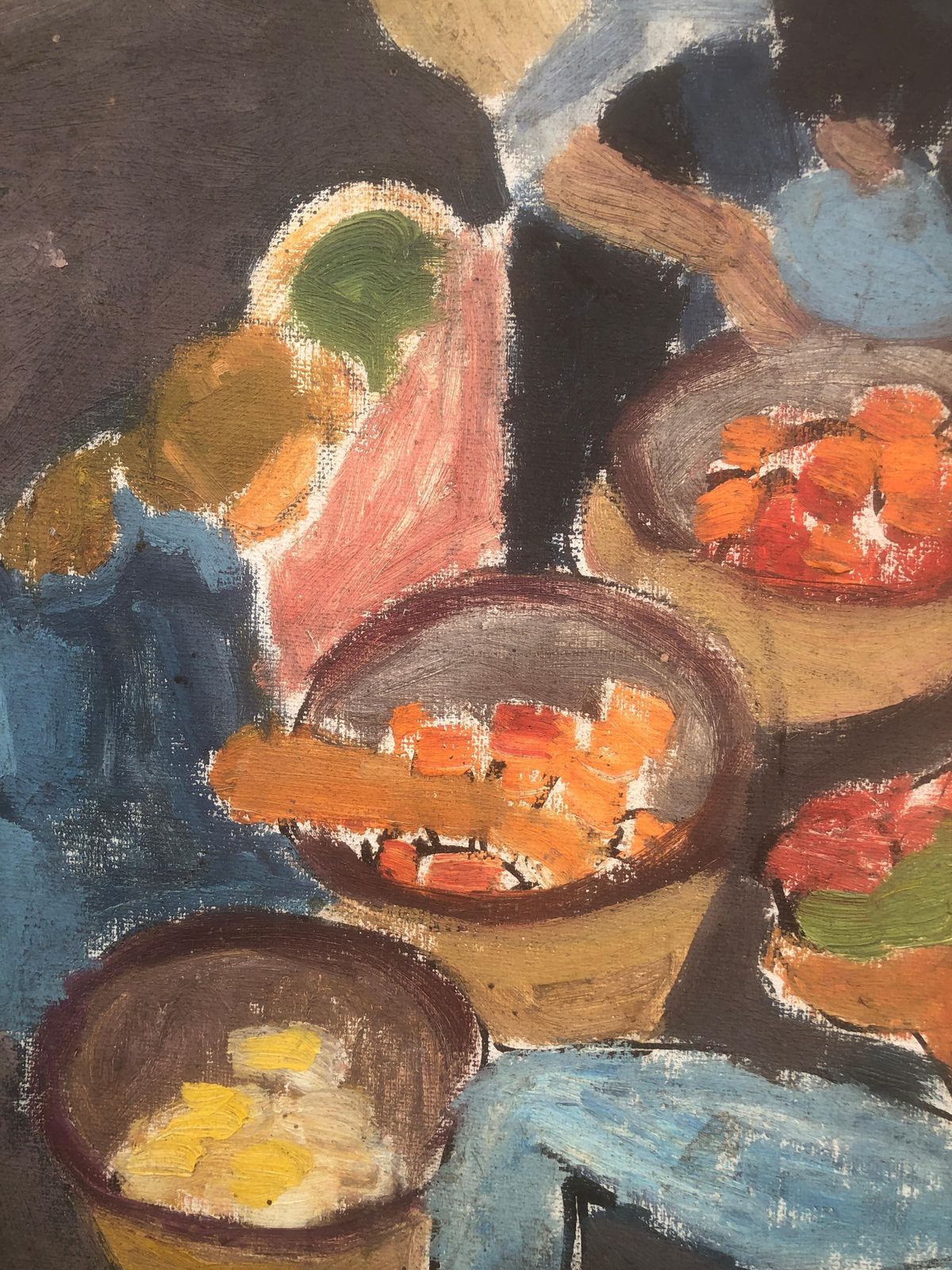 Unknown Mediterranean Fruit Market Fauvist Figurative Oil Painting Spain French Hippie C.1980 photo vinterior