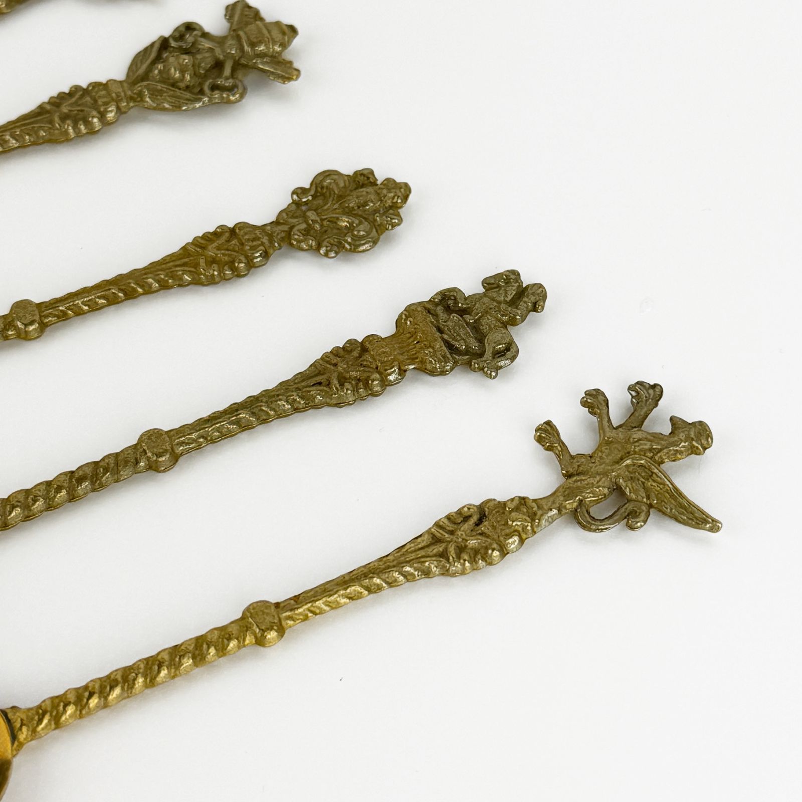 Vintage Italian Brass Souvenir Spoons Set Of 6, Rome Spqr, Vatican, Griffin & Heraldic Motifs, Mid Century Collectibles photo buy