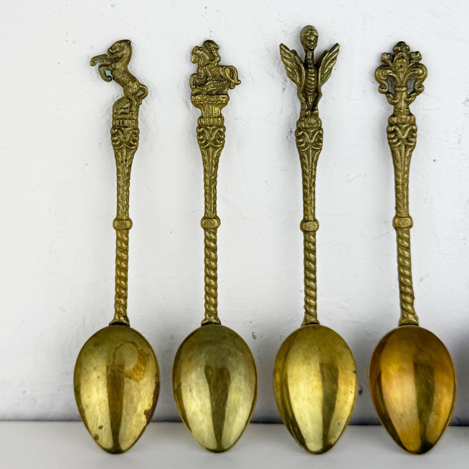 62.0 Vintage Italian Brass Souvenir Spoons Set Of 6, Rome Spqr, Vatican, Griffin & Heraldic Motifs, Mid Century Collectibles photo