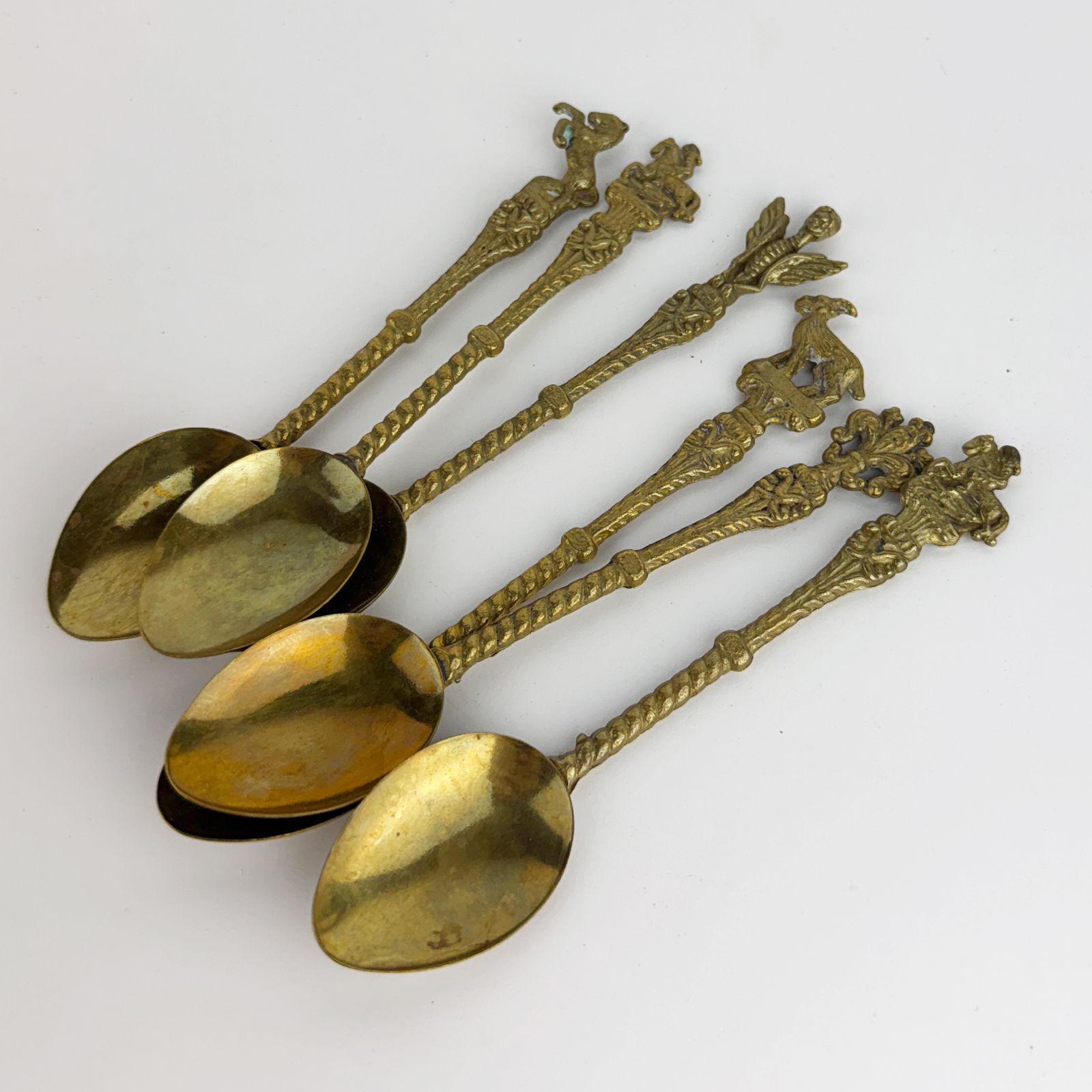 photo buy Vintage Italian Brass Souvenir Spoons Set Of 6, Rome Spqr, Vatican, Griffin & Heraldic Motifs, Mid Century Collectibles
