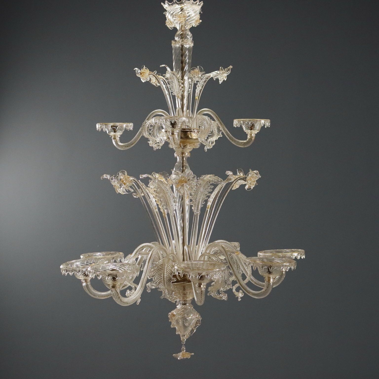 Lustre d'époque en verre soufflé 12 lumières, Italie, XXe siècle