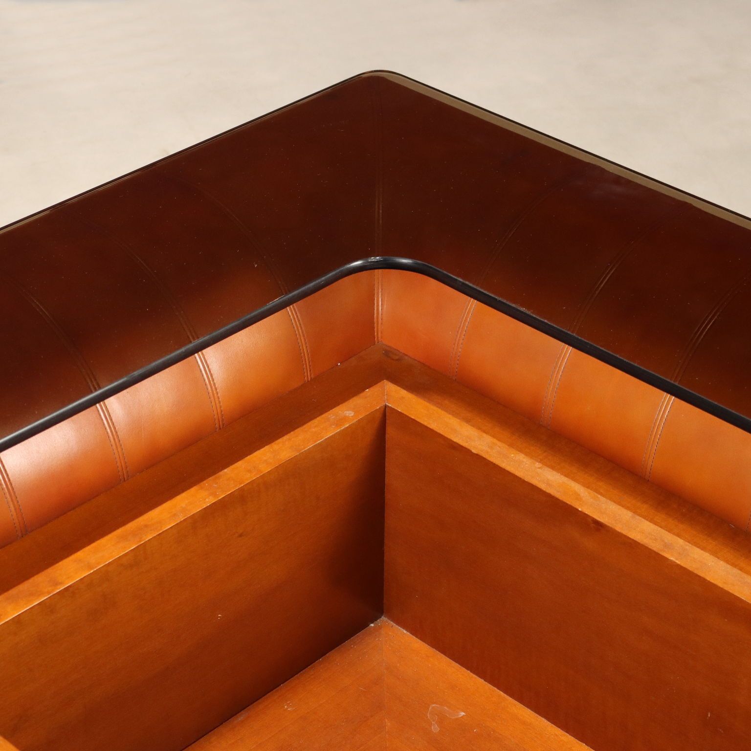 Vintage Frau Coffee Table Wood Leather Design Italy 1970s photo for sale