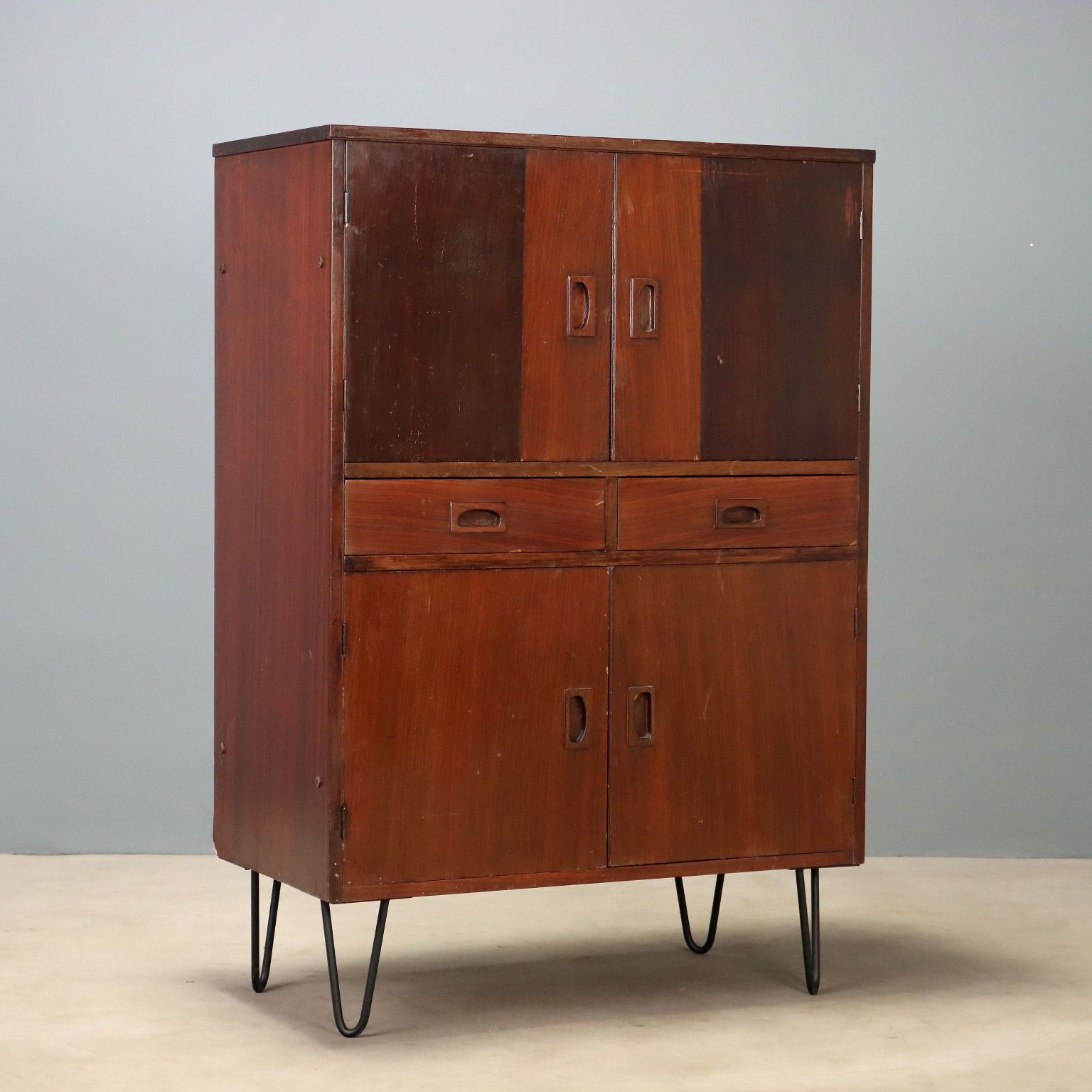 Armoire vintage en acajou et métal, Italie, années 1960