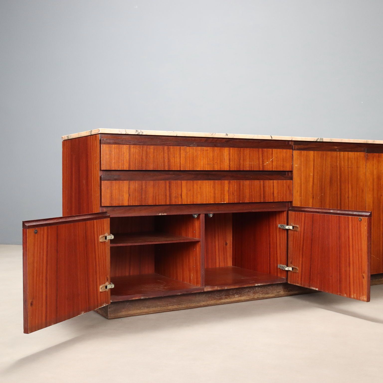 Vintage Cupboard Exotic Wood Marble Design Italy 1960s photo for sale