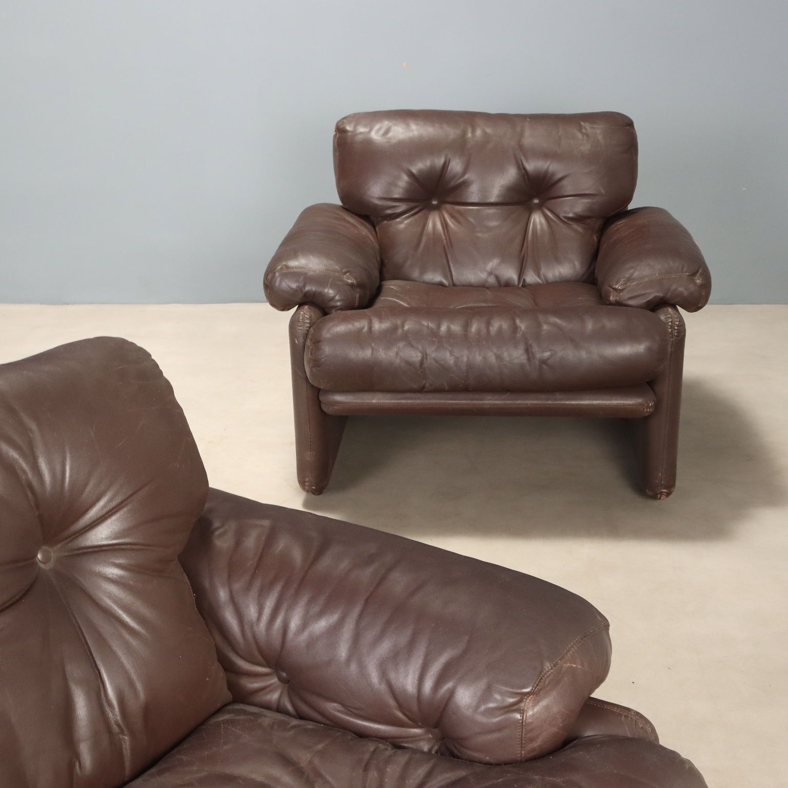 B&B Coronado Armchairs Leather Design Tobia And Afra Scarpa 1970s photo for sale