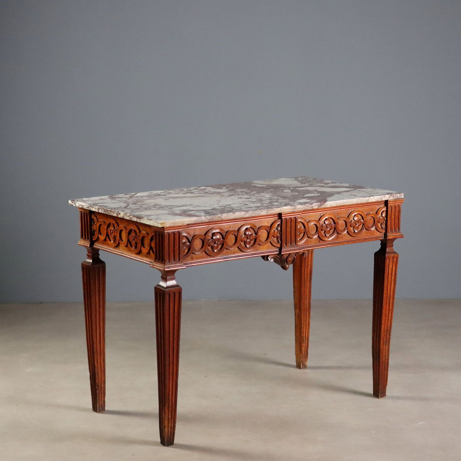 Console Neoclassisch Walnoot Marmeren Blad XVIII Eeuw