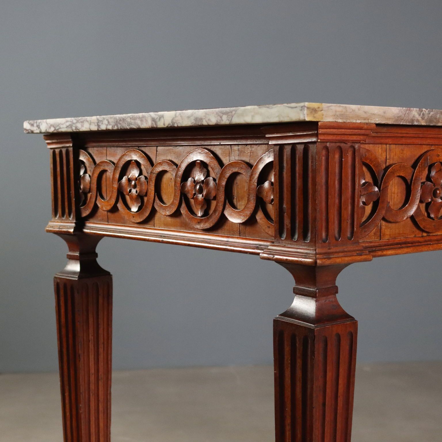 Console Neoclassical Walnut Marble Top XVIII Century photo vinterior