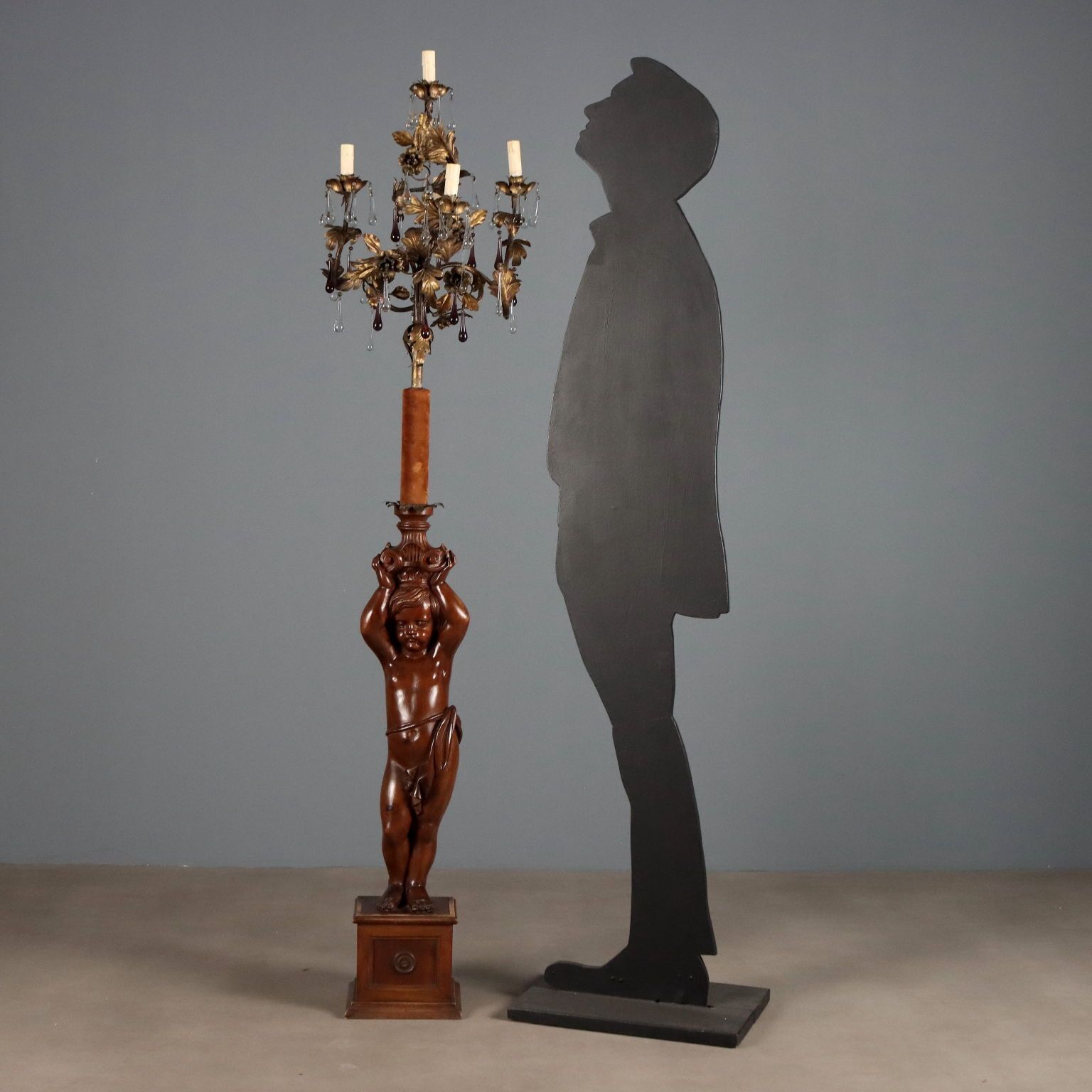Antieke Vloerlamp Verguld Metaal Glas Italië 19e Eeuw photo furniture