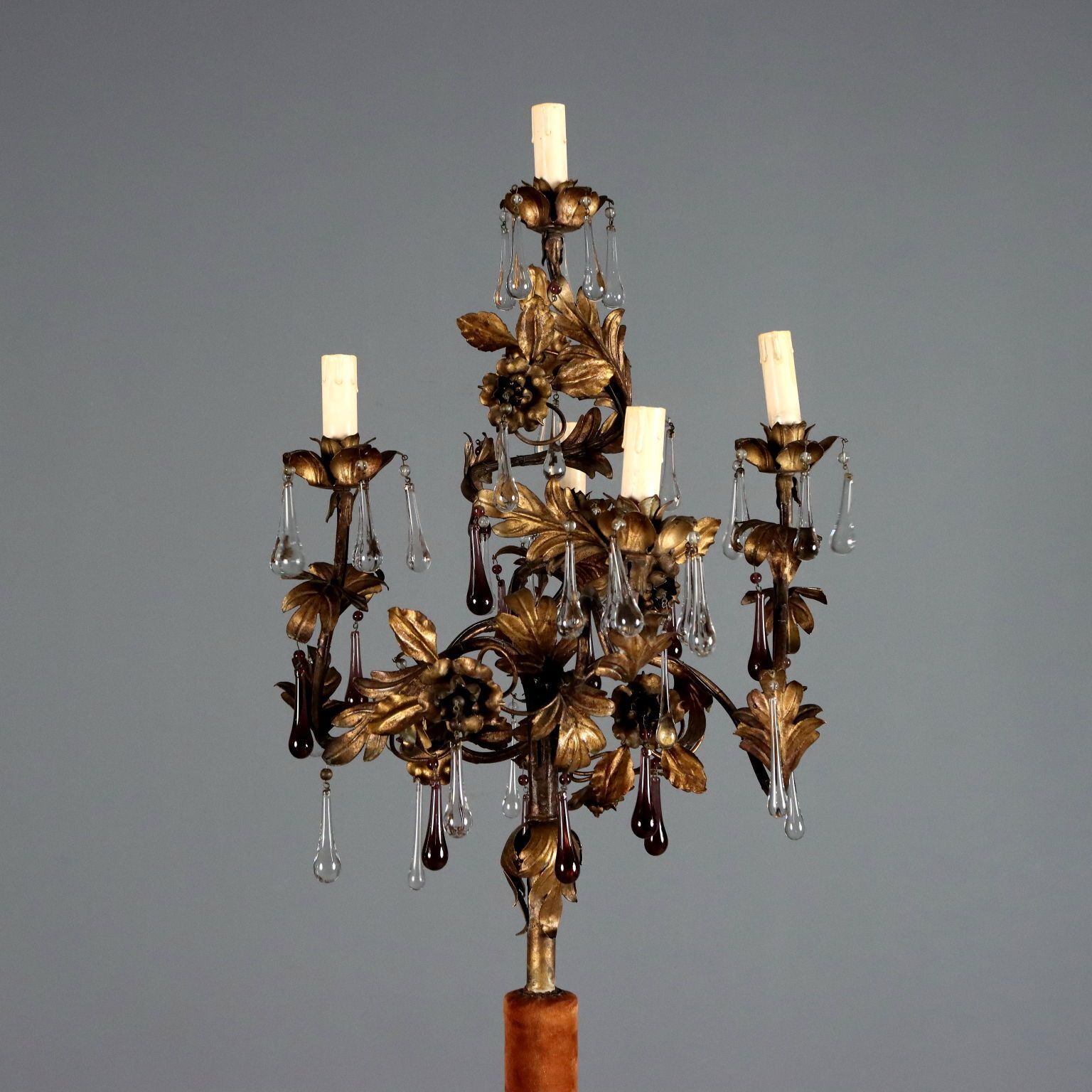 Antieke Vloerlamp Verguld Metaal Glas Italië 19e Eeuw photo for sale