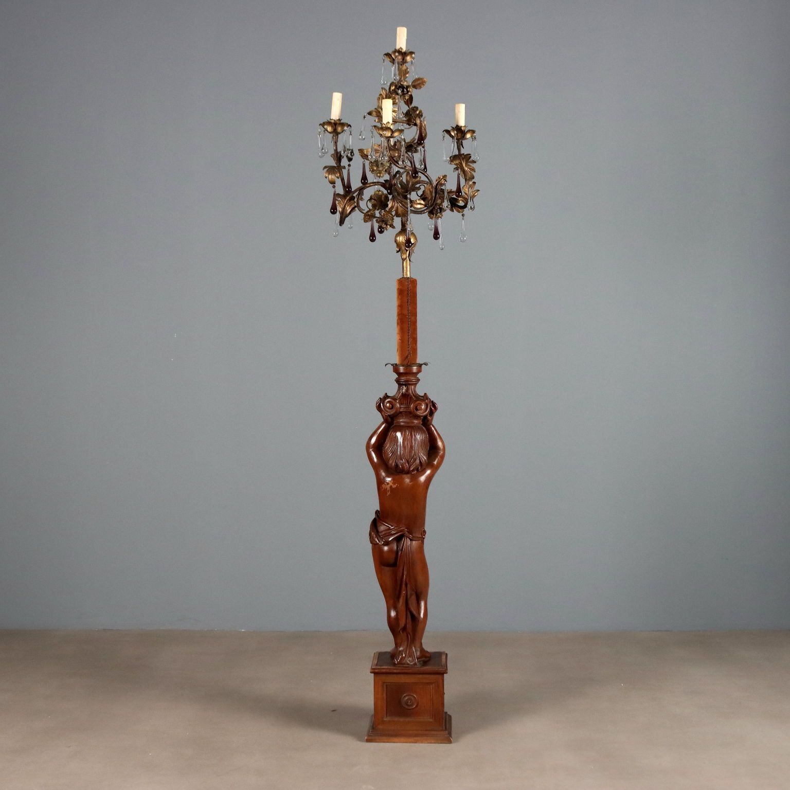 photo furniture Antieke Vloerlamp Verguld Metaal Glas Italië 19e Eeuw