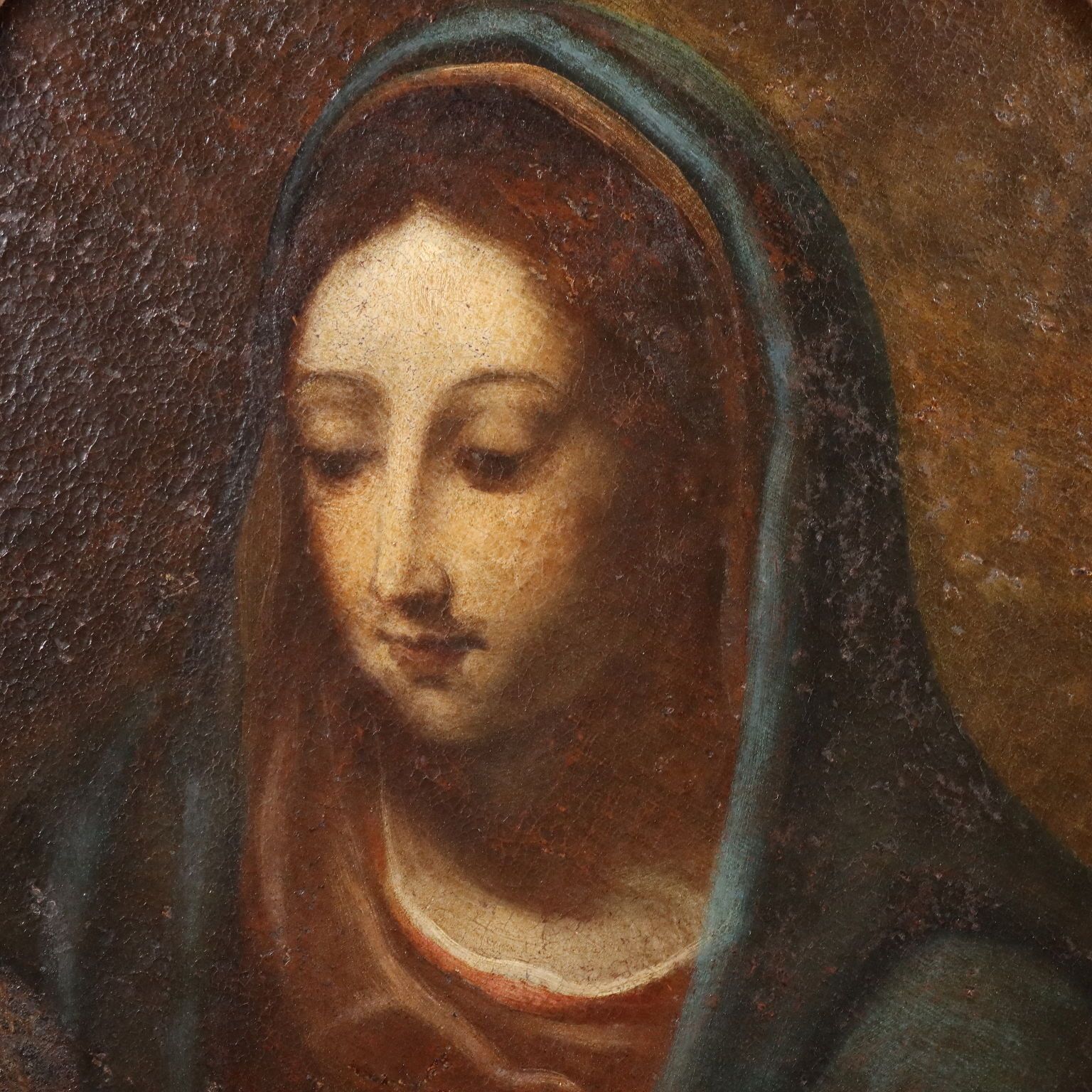 Antiek schilderij De Maagd Maria, olieverf op doek, 17e-18e eeuw photo for sale