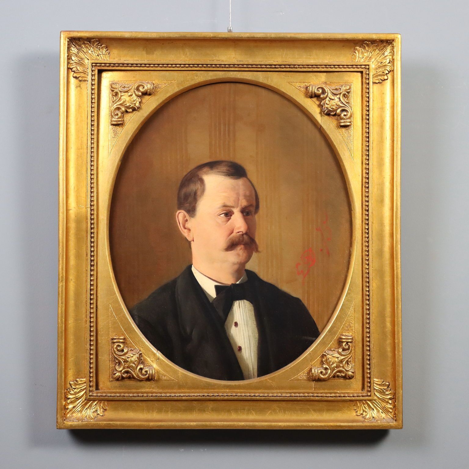 Antiek schilderij, mannelijk portret, olieverf op doek, Italië, 19e eeuw