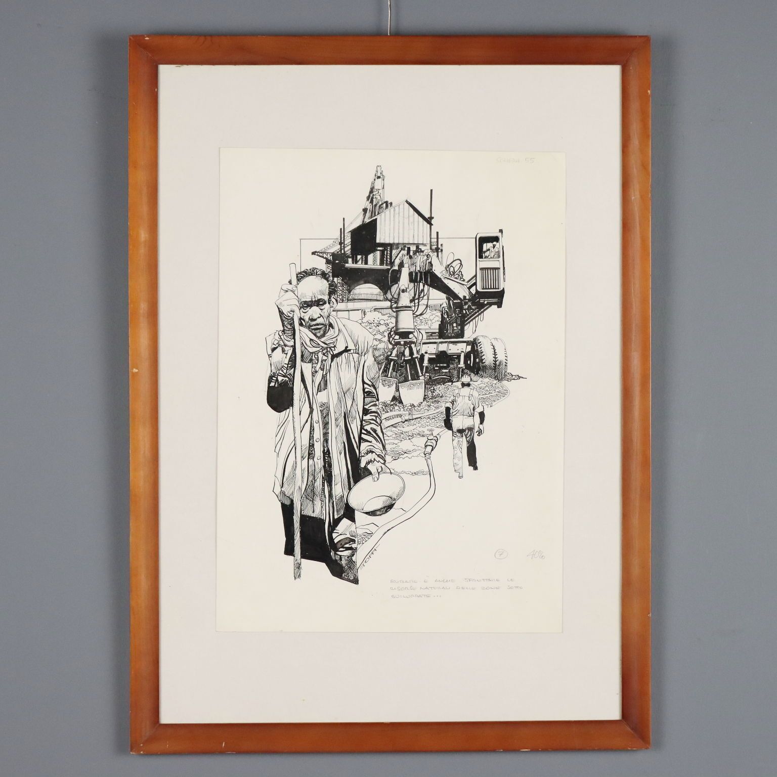 Contemporary Drawing Signed Sergio Toppi Mixed Tecnhique '900