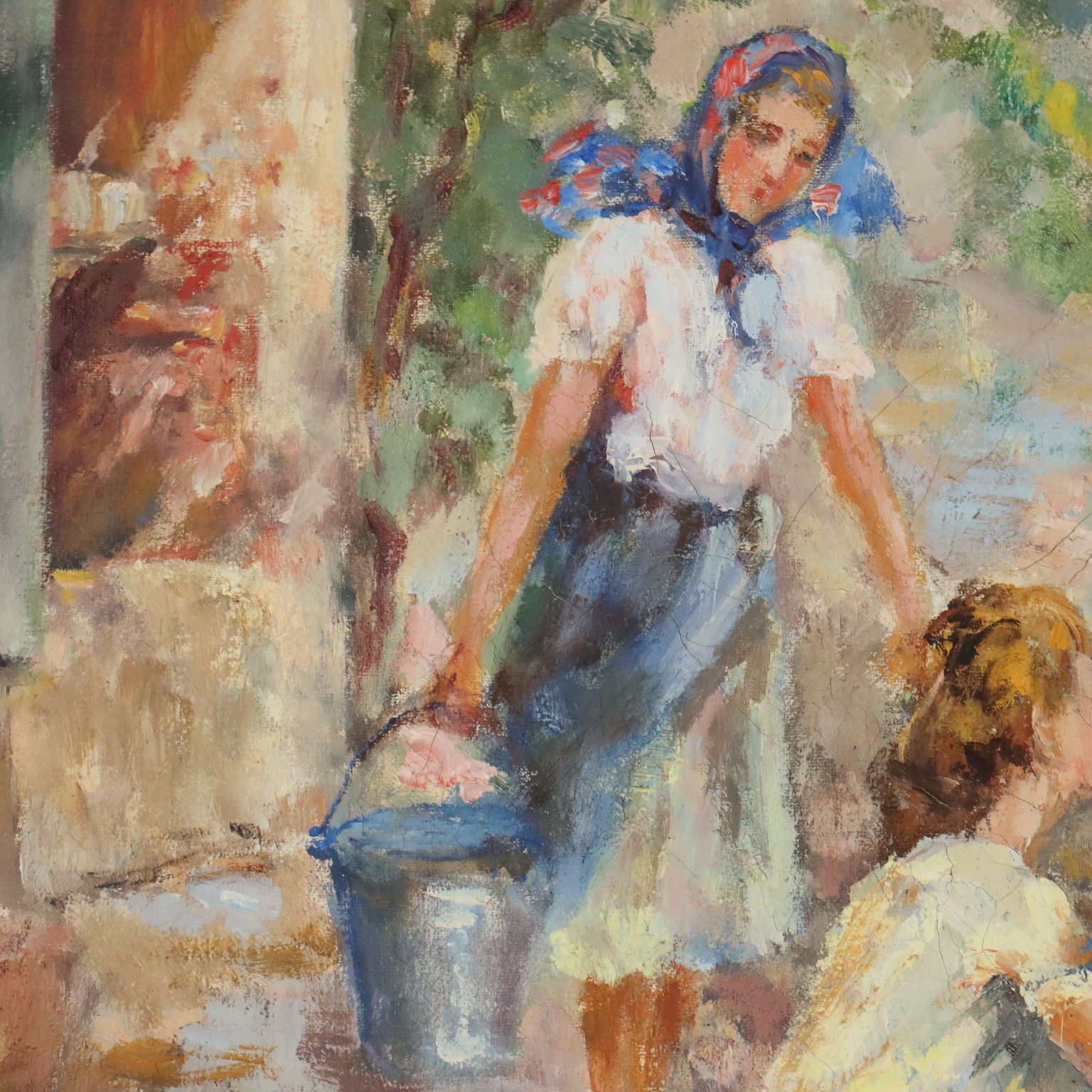Modern Schilderij Scène Met Vrouwen Bij Het Washuis XX Eeuw photo vinterior