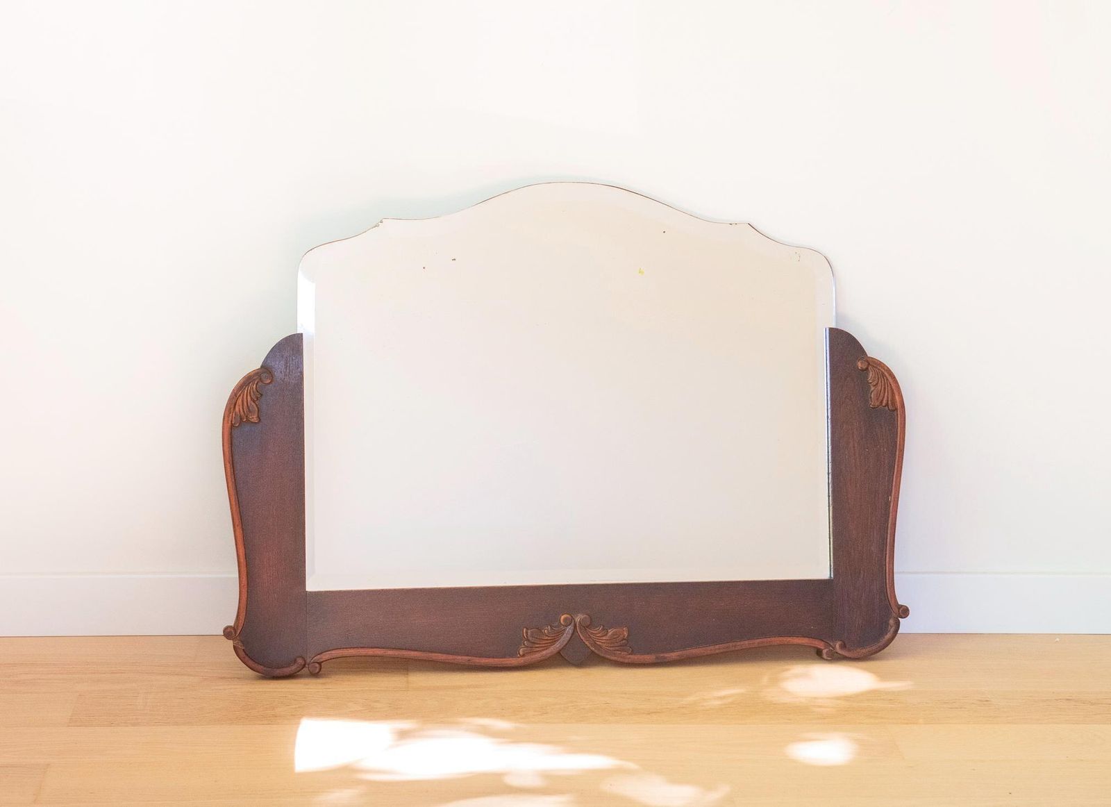 Antique Dutch Art Deco Oak Wall Mirror With Beveled Glass   Amsterdam School Mantel Mirror, 1920s photo furniture