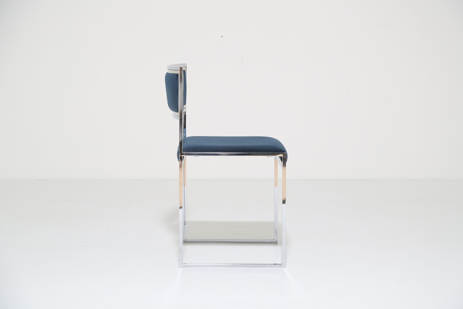 Furniture Mid Century Modern Italian Navy Blue Velvet And Chrome Chair By Willy Rizzo For Mario Sabot, 1970s. photo