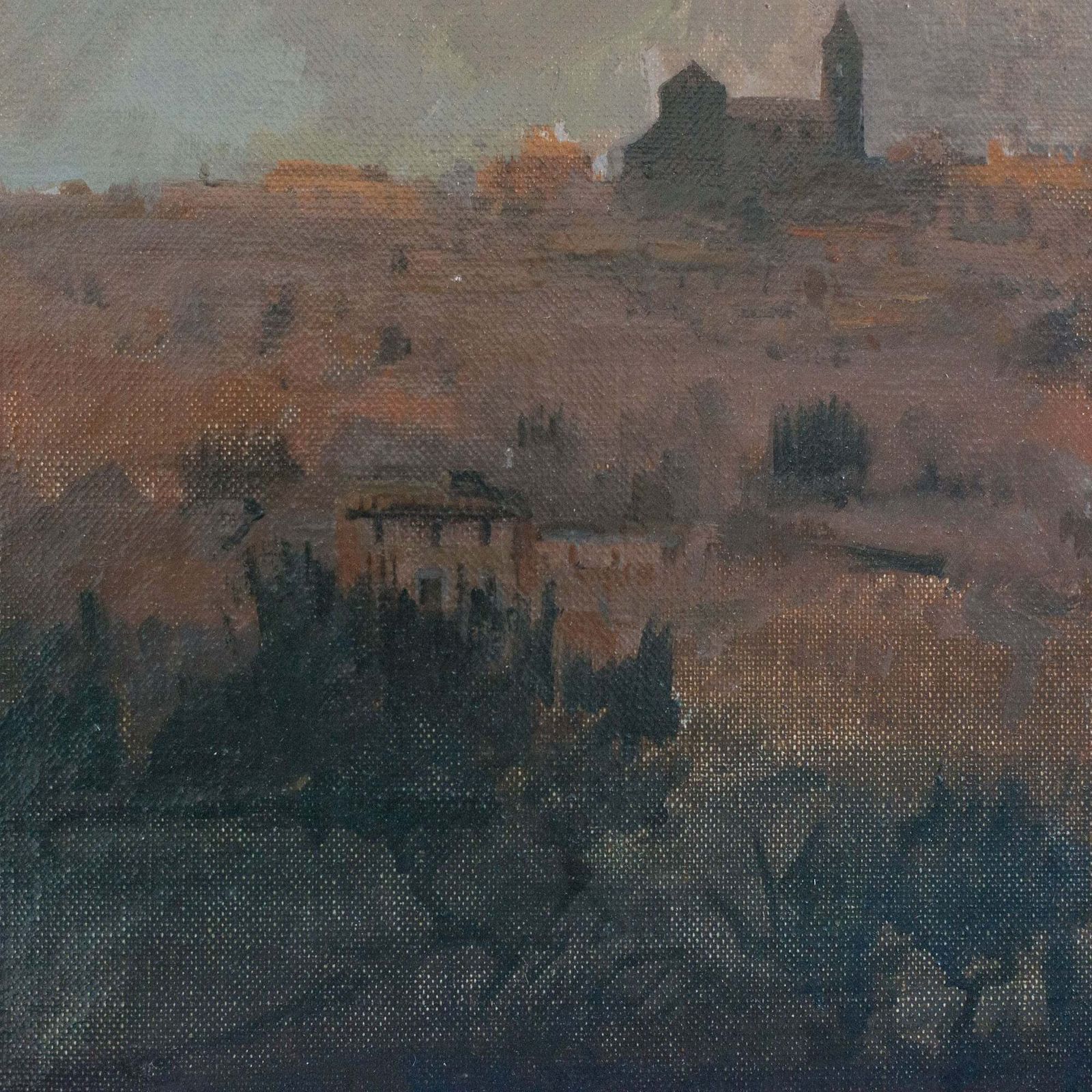 Atmospheric Landscape In Ochre Tones – Oil On Canvas photo furniture