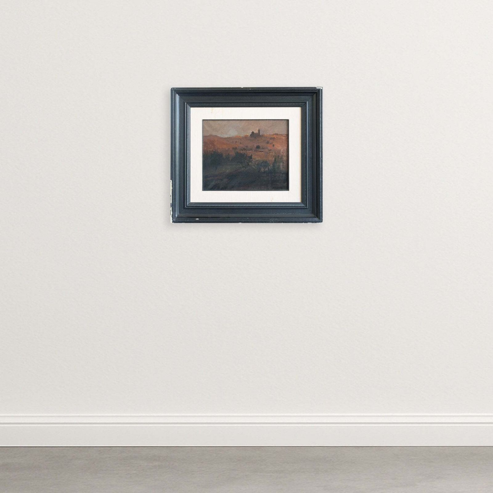 Sfeervol landschap in okertinten - olieverf op doek photo vintage