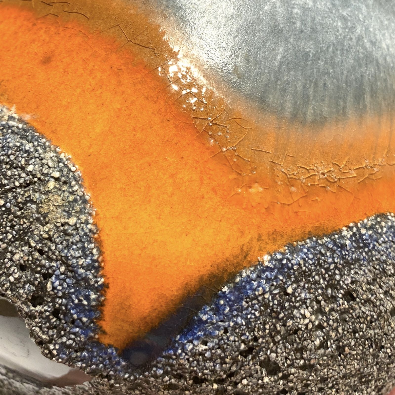 Carstens Tonnieshof Asteroid Vaas in Blauw & Oranje Fat Lava Glazuur, jaren 1970 West-Duits Aardewerk photo furniture